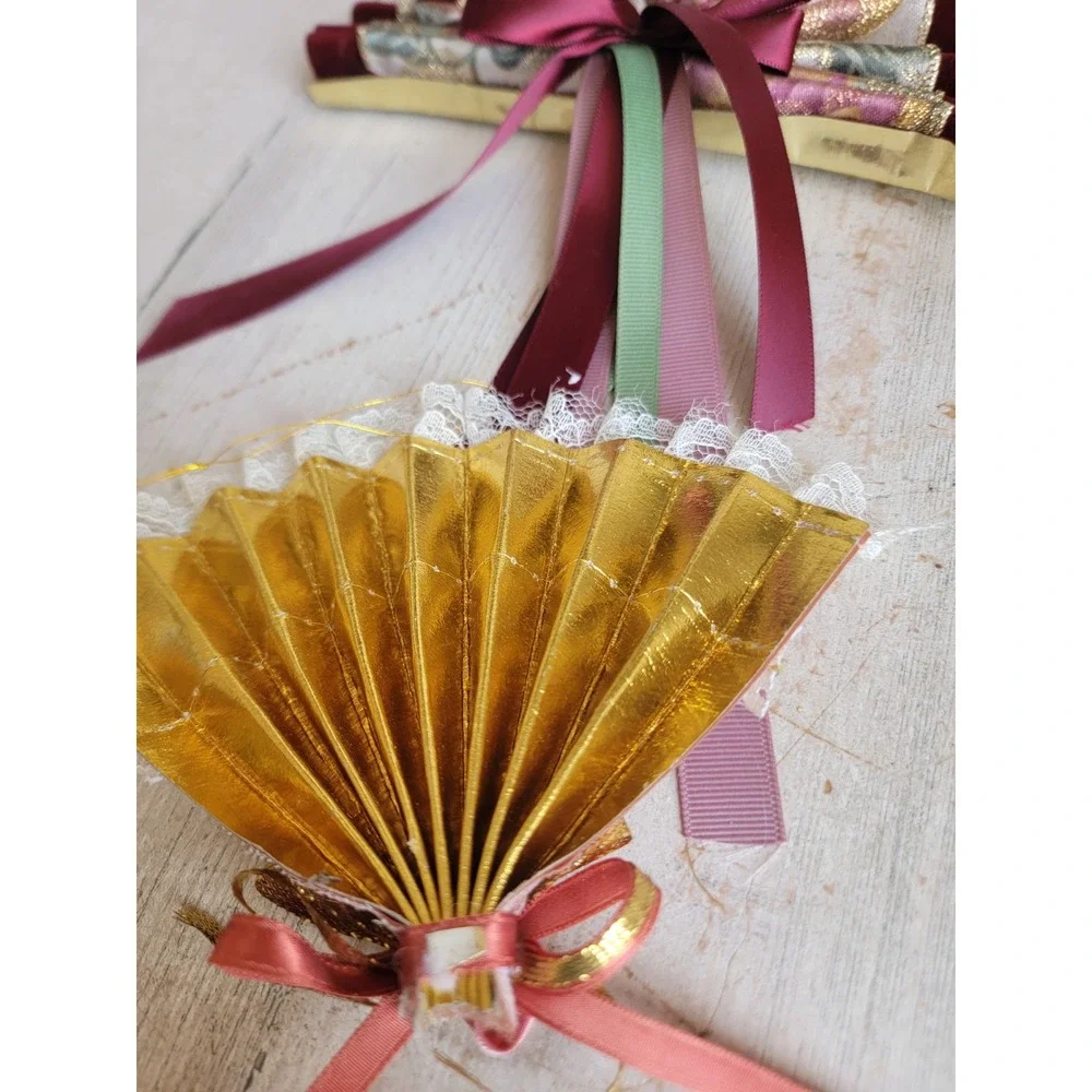 Vintage Victorian Rose fan ornament Xmas floral Unique Home decor set